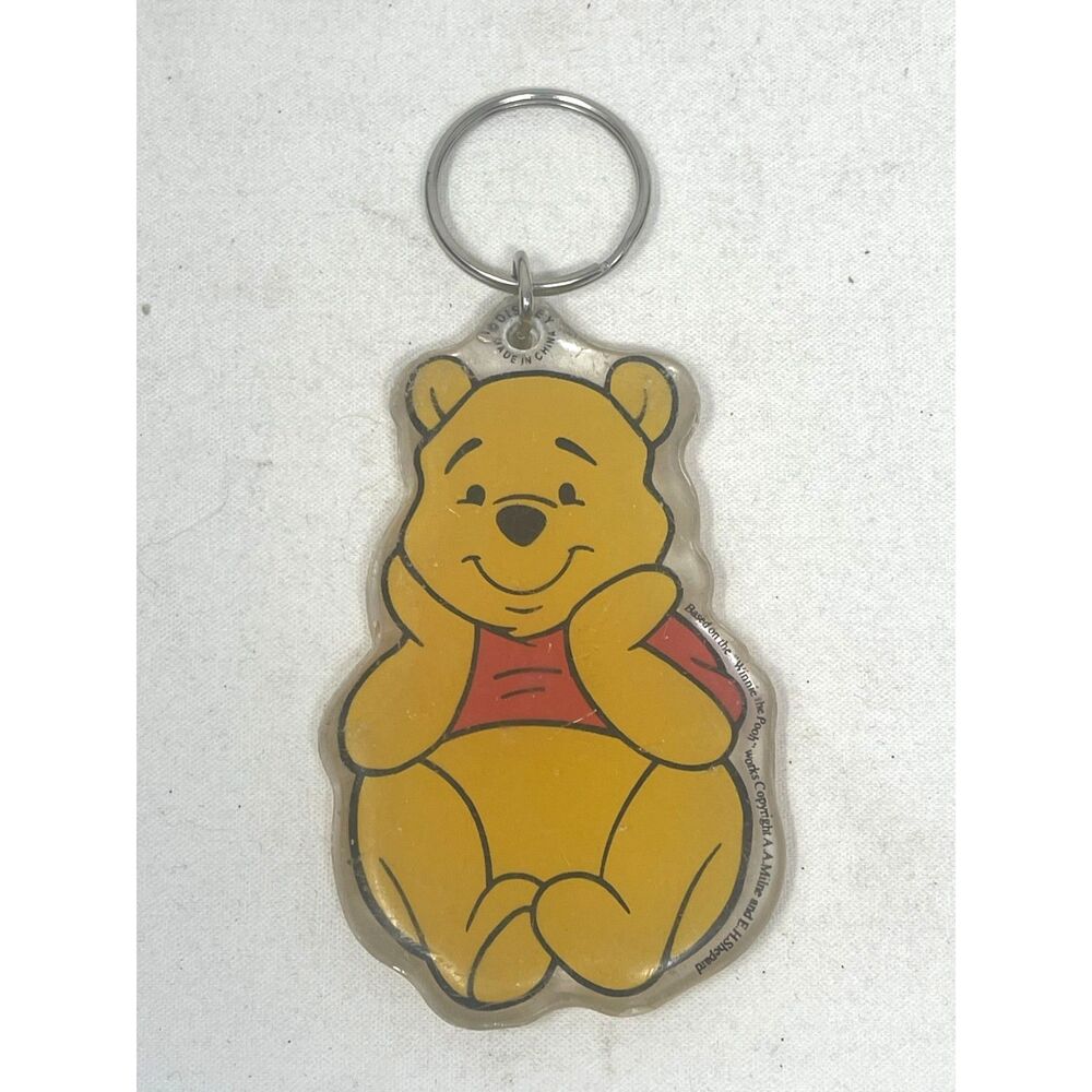 Vintage 1970s Winnie The Pooh Acrylic Plastic Large Keychain Disney 4"